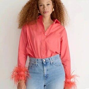 J.CREW Collection Feather Trim Poplin Coral Blouse